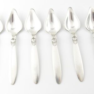 6 Georg Jensen Cactus Sterling Silver Triangular Fruit Spoons #075 #5162